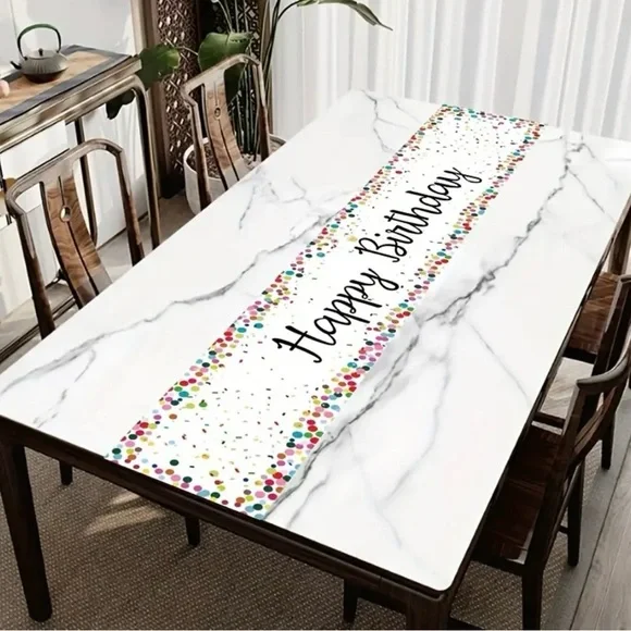 Colorful Confetti Happy Birthday Table Runner, NEW - Picture 3 of 4